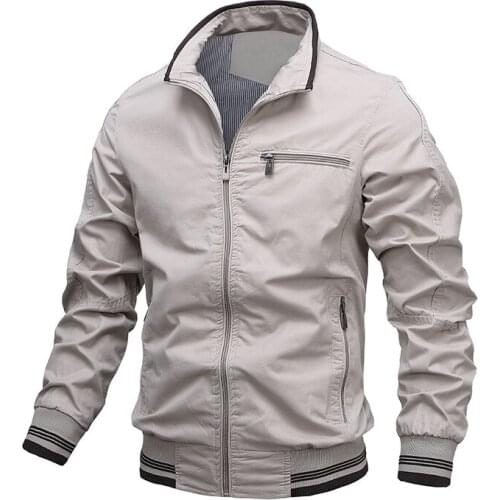 Cotton jacket men new solid casual Outerwear Long Sleeve clothing zipper windproof stand collar Plus Size thin Coats Tops