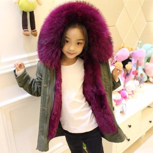 2020 Winter Coat Jacket Boy Girl Woman Man Warm Outerwear Large Raccoon Fur Collar Hooded Rabbit Fur Liner Detachable Casual