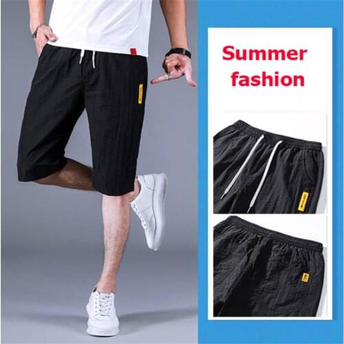 Men Summer Short Pants Ice Silk Leisure Outdoor Straight Knee-length Pants Solid Color Fashion Sport Track Bottoms Big Size