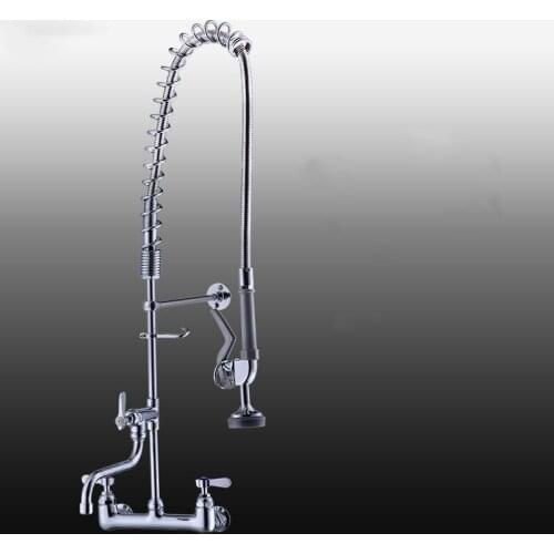 Wall Mounted solid brass kitchen faucet high pressure mixer faucet Pull down 360 degree rotation tap Hot and cold water faucet