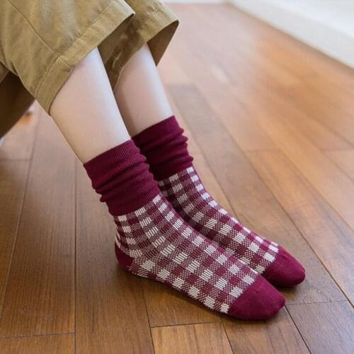 Students Check Crew Sock Ladies Knee High Winter Socks Girls Thick Cotton Plaid Socks Woman Black White Checked Ankle Socks