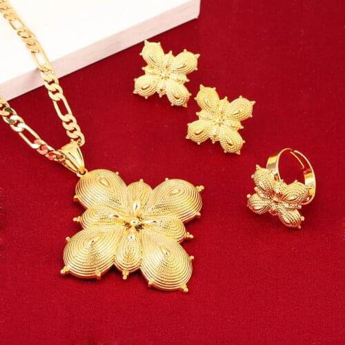 New Ethiopian Jewelry Set 24k Gold Color African Trendy Bridal Habesha Ethiopia Wedding Gift