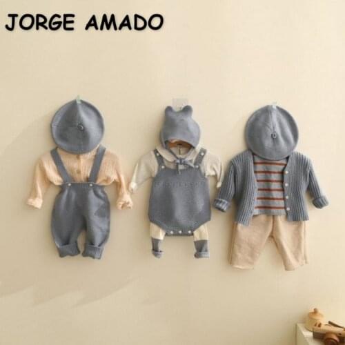 2021 New Autumn Baby Girls 3-pcs Sets Floral Long Sleeves Peter Pan Collar Shirts+Knitted Cardigan+Leggins Newborn Clothes E1600