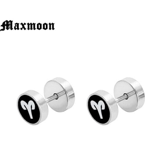 Maxmoon 2Piece Stainless Steel Fake Ear Plugs Screw Round Barbell Earring Ear Expanders Earrings Body Jewelry Men Women