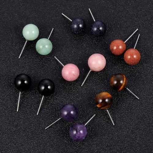 Natural Stone Tiger Eye Opal Ball Beads Stud Earrings Jewelry Women Lady Ear Decoration Jewelry Gift Party Accessories