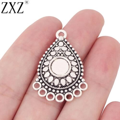 10pcs Tibetan Silver Waterdrop Earring Chandelier Connector Charms Pendants Blank 8mm Round Cabochon Setting Jewelry Findings