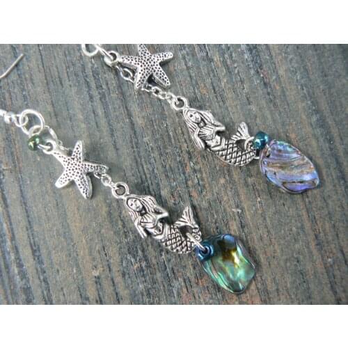 Mermaid abalone starfish earrings mermaid siren earrings in boho gypsy hippie hipster beach resort earrings