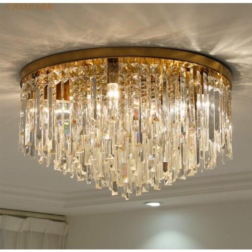 Modern Copper Frame Ceiling Lights LED Luxury Crystal Decoration Lamp for Living Room Dining Room Bedroom