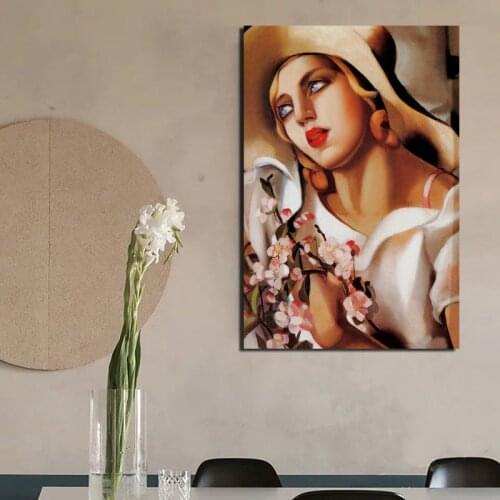 Tamara de Lempicka With Straw Hat Canvas Painting Prints Living Room Home Decoration Modern Wall Art Oil Painting Poster Picture