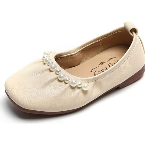 CUZULLAA New Spring Autumn Girls Princess Dance Shoes Size 21-35 Baby Girls Pearl Beading Shoes Kids Soft Bottom Dress Shoes