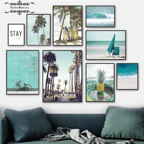 Tropical Summer Seascape Pineapple Palm Wall Art Canvas Painting Nordic Poster and Prints Wall Pictures for Living Room Decor