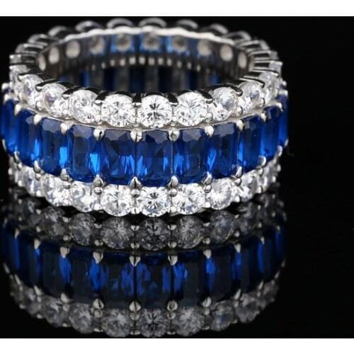 UUNICO For Women Fine Jewelry 925 Sterling Silver Round With Clear Zircon Blue Spinel Vintage Antique Band Ring