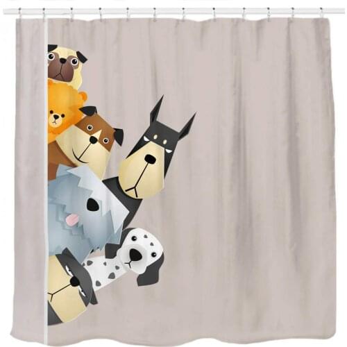 Cute Dogs Curious Cartoon Puppy Shower Curtain for Kids Dogs Lover Beige Brown Tawny with Dalmatian Bulldog Pug Poodle Beagle