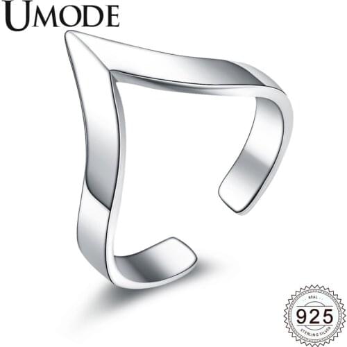 UMODE New 925 Sterling Silver V Shape Rings for Women Fashion Open Adjustable V Silver Ring Jewelry Gifts Anillos ALR0313