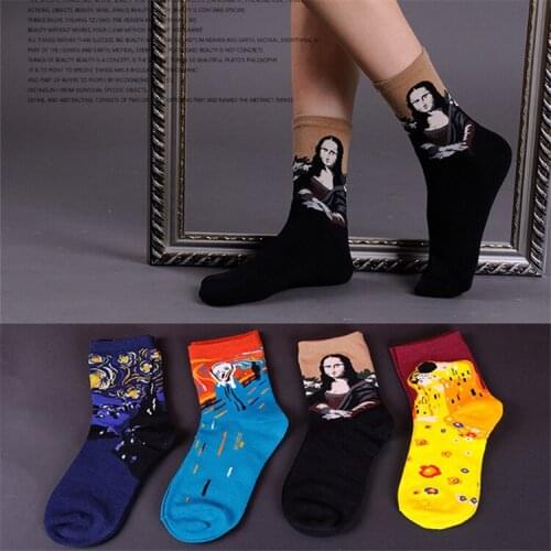 1 Pair/lot Unisex Women Men Lovers Jacquard Oil Painting Cotton Socks Fashion Literature Mona Lisa Meias Calcetines Mujer