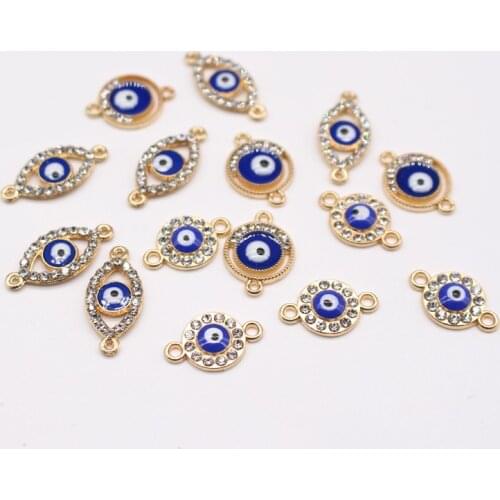 10pcs/lot Zinc Alloy Gold Devil Eye Connector Charms Fit Bracelet Earrings Making Accessory Diy Rhinestone Jewelry Findings