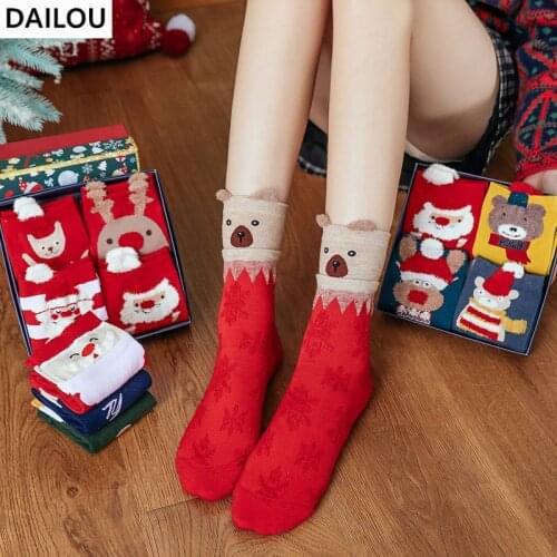 2021 New Year Gift Box Socks women Kawaii Cartoon Christmas Socks Snowman Elk Happy Funny Cotton Socks Men Socks Set Gifts