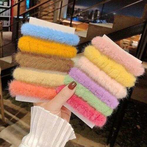 5 Pcs/Set Autumn and Winter Women Girls Sweet Colors Soft Elastic Hair Bands Faux Fur Rubber Bands Female Hair Accessories