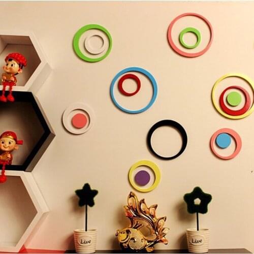 5PCs/Set Home Decoration Circles 3D Removable Art TV Wall Stickers Multi-Colors round ring stickers Room Decoration Decals