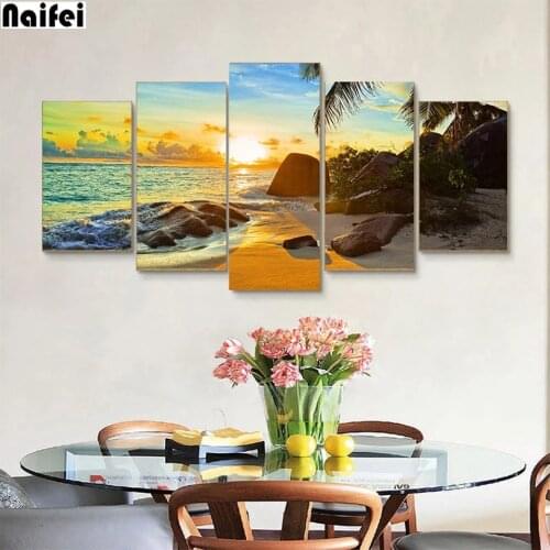 5d Diy Diamond Painting Coastal Sunrise Landscape Wall Art Full Drill Cross Stitch Embroidery Rhinestone Mosaic Home Decor