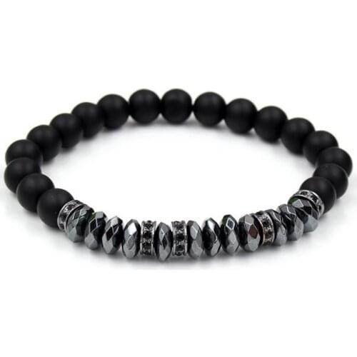 8mm vh3 elastic adjusted Charm nature stone Reiki Frosted agate Onyx gold silver Copper cz zircon cubic zirconia Bracelet