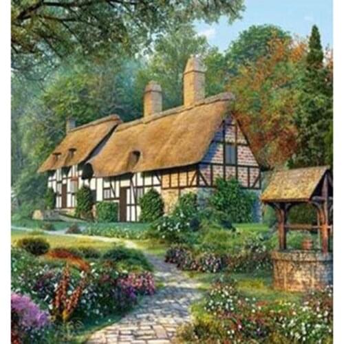 Diamond Painting 5D DIY Landscape Painting Lakeside House Beautiful View Picture Square/Round Diamond Cross Stitch Decor TX226