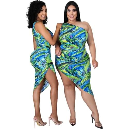 One Shoulder Sleeveless Asymmetrical Bodycon Skew Collar Stretchy Skinny Sexy Summer Vestidos for Women Plus Size Outfit