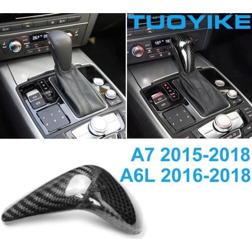Car Styling Real Carbon Fiber Central Gear Shift Knob Cover Interior Trim Sticker For Audi A7 2015-18 A6L 2016-18 Accessory Part