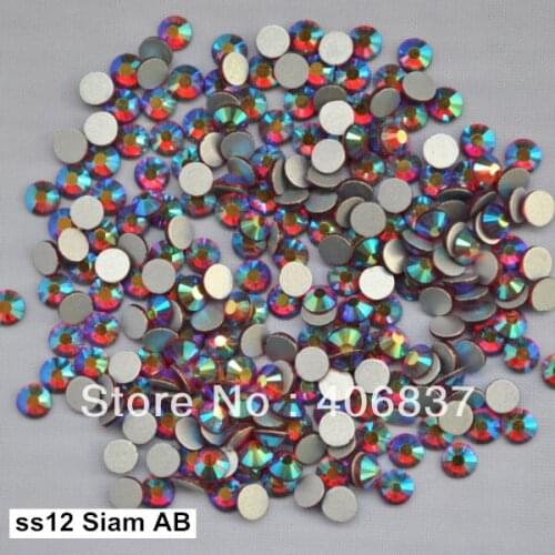 Free Shipping! 1440pcs/Lot, ss12 (3.0-3.2mm) Siam AB Flat Back Nail Art Glue On Non Hotfix Rhinestones