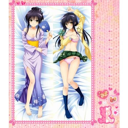 Anime Cartoon To Love Ru Darkness Yuuki Mikan Double Bolster Hugging Pillow Case Cover Pillowcase Peach Skin 2 Way / WT No.8102