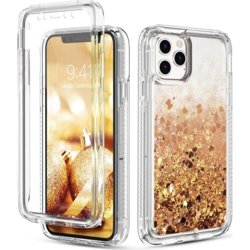 GrandEver Love Heart Glitter Bling Phone Case For iphone 11 Pro Max Case Liquid Quicksand Hard Shockproof Absorb case Cover