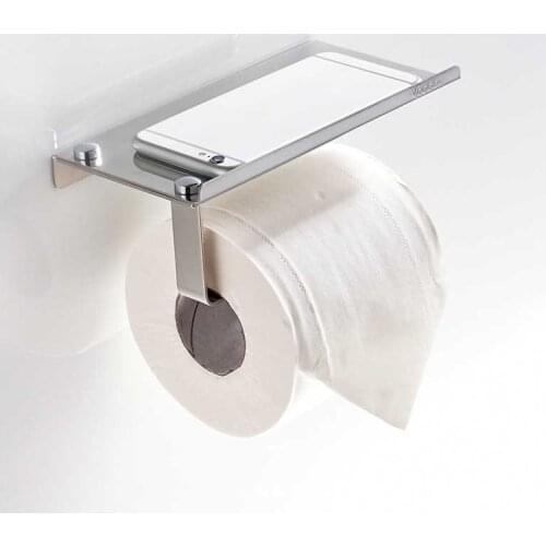 Bathroom Toilet Roll Paper Holder Wall Mount Stainless Steel Bathroom WC Paper Phone Holder Tissue Boxes with Storage Shelf Rack