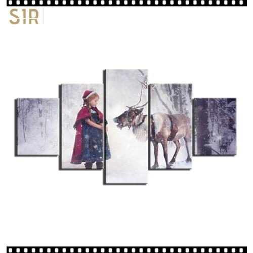 HD 5 Pieces Deer Elk Animal Pictures Posters Wall Art Home Decor for Living Room Painting on The Wall Deer Elk Pictures Wall Art