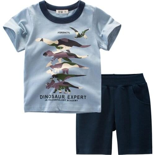 BINIDUCKLING Boys Kids Clothes Set T-shirt+Pants Boys Outfits Summer Dinosaur Printed Pure Cotton Childrens Clothing