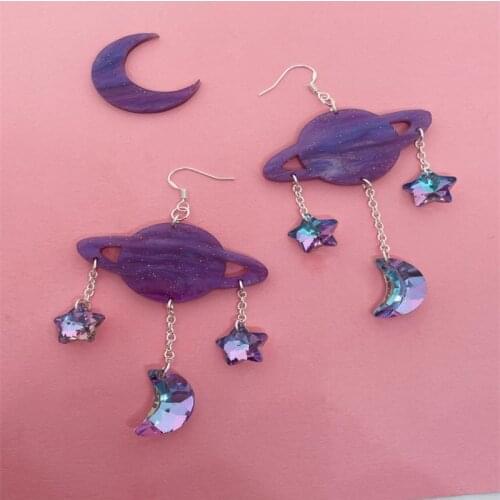 SPACE CADETS- purple planets with crystal star and moon beads