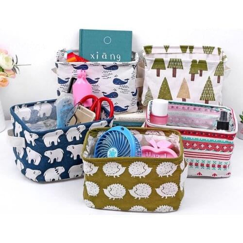Linen Desktop Storage Box Waterproof Toy Sundries Storage Basket Cosmetic Underware Storage Organizer Office Stationery Containe