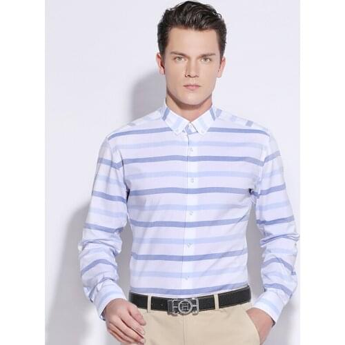 GREVOL Striped 100% Cotton Casual Shirts New Arrival High Quality Mens Thick Striped Shirts Male Slim Fit Long Sleeve Shirt
