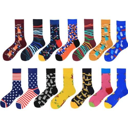 Peonfly New 2019 Hip Hop Cotton Mens Socks Happy Funny Cartoon Striped Stars Dress Sokken for Male Wedding Christmas Gift