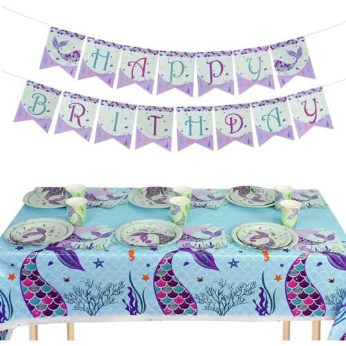 Mermaid Disposable Tableware Paper Plate Cup Napkin Girls Birthday Tableware Decoration Mermaid Theme Party Baby Shower Supplies