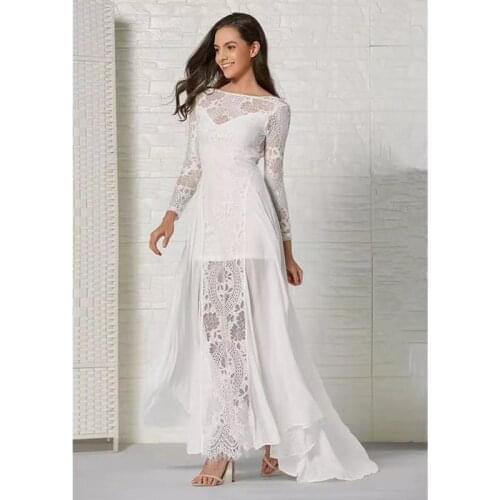 Long Sleeve Beach Bohemain Wedding Dress Illusion Neckline Backless Lace Appliques Flowy Tulle Summer Dresses Bridal Gowns