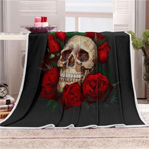 Fanaijia Double layer thick 3d skull blanket flag pattern sherpa plush throw blanket for beds soft siesta