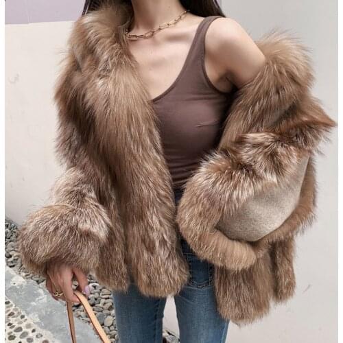 Rf21102 Vertical Stripes Womens Real Fox Fur Coat with Woolen Sleeve