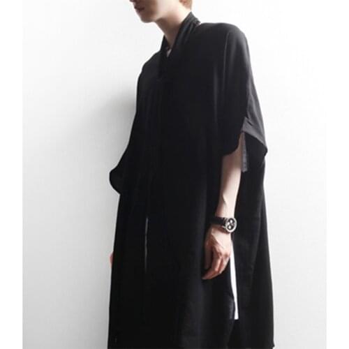M-4XL summer Korean thin section long bat shirt shirt bat sleeve hairdresser dark personality fashion half-sleeved shirt