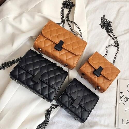 Casual Women PU Leather Shoulder Crossbody Bags Chain Female Solid Color Square and Rectangle Grid Handbags Lady Messenger Bag