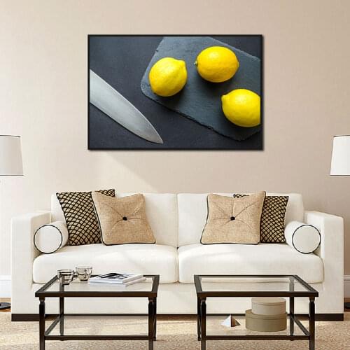 Fresh Yellow Lemon Canvas Painting Wall Art Fruit Knife Picture Posters Print Wallpaper Living Room Bedroom Kitchen Decoration
