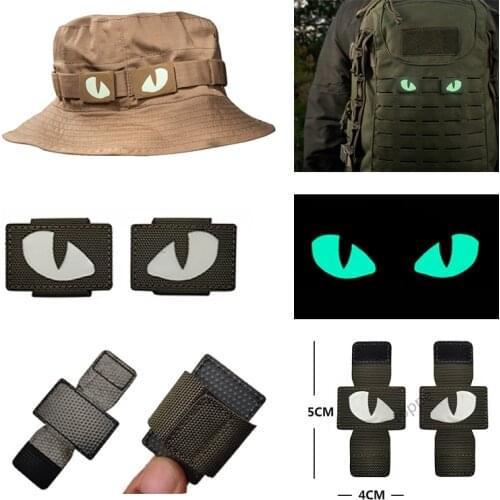 Tactical Cat Eyes Patches Military Combat Glow In Dark Tag Applique Badge With Loop Patch For hats Helmet uniform backpack