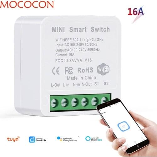 Tuya Mini Wifi Smart Switch Smart Home Remote Control Wireless 16A DIY Switch Supports 2 Way Control Via Smart Life APP Alexa