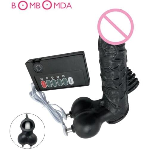 Male Wearable Vibrator Penis Extender Sleeve Electric Shock Chastity Cage Testis Binding Stimulator Sex Toys For Men Masturbator