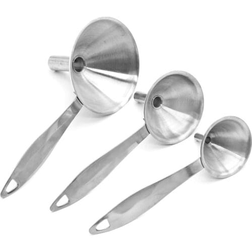 YUEWO Simple stainless steel multi-function oil drain three-piece set with handle cone size funnel set wine leak millet