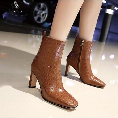 Sgesvier Fashion High Heels Ankle Boots Women Shoes 2020 Autumn Winter Square Toe Party Dress Date Daily Office Lady Shoes